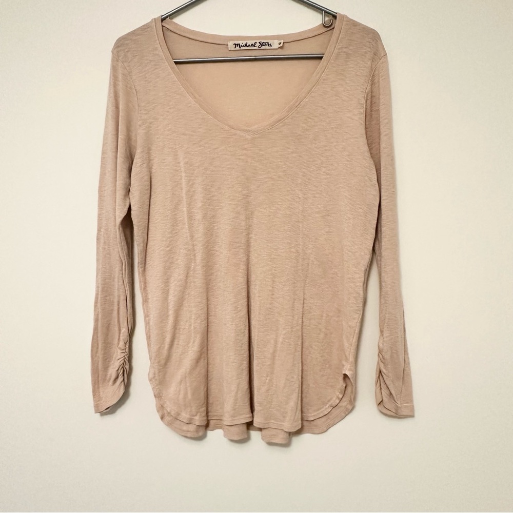 Michael Stars One Size Tan Relaxed Long Sleeve Blouse Supima and MicroModal VGUC